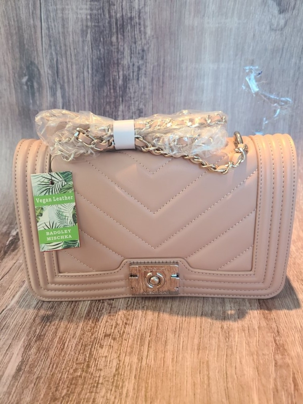Badgley Mischka Nude Quilted Vegan Leather Chain Shoulder Bag